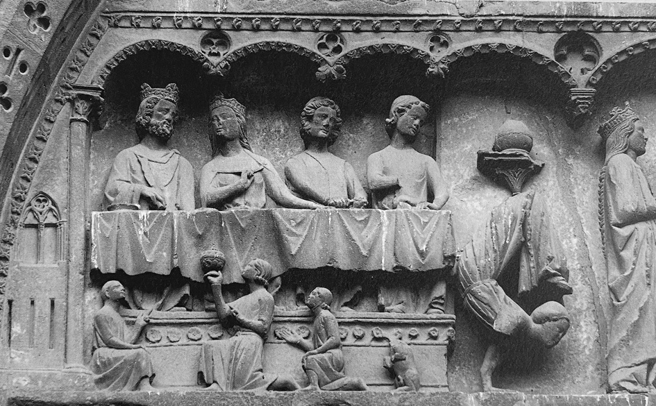Gastmahl des Herodes und Tanz der Salome Rauen,
                    Kathedrale Notre-Dame. Tympanon vom linken Westportal